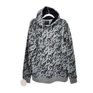 NWT Dr. J Heathered Gray Black Logo Hooded Sweatshirt Kangaroo Pocket Men's L